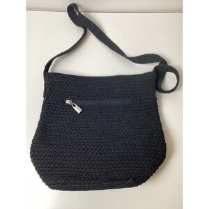 Sonoma Jean Company Black Crochet Knit Crossbody Bag Zippered Purse Messenger